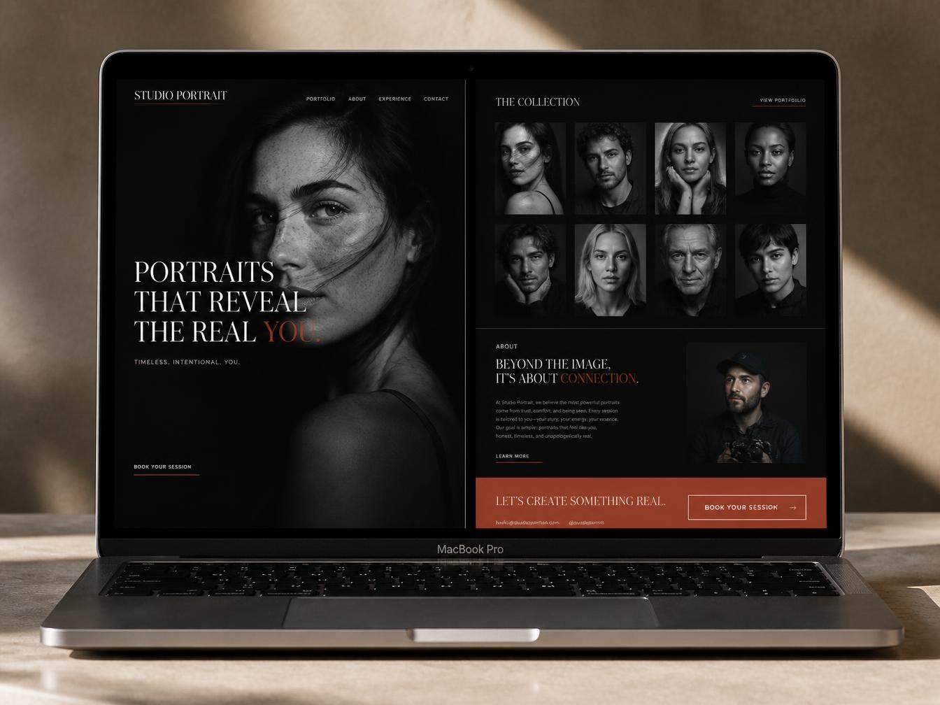 Mockup of a Creative portfolio — two pages website on a laptop screen